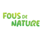 Logo vert sur fond blanc : fous de nature, r en forme de grenouille
